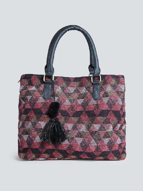 Westside Maroon Triangle Patterned Tote Bag