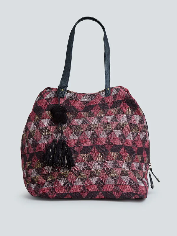 Westside Maroon Triangle Patterned Tote Bag