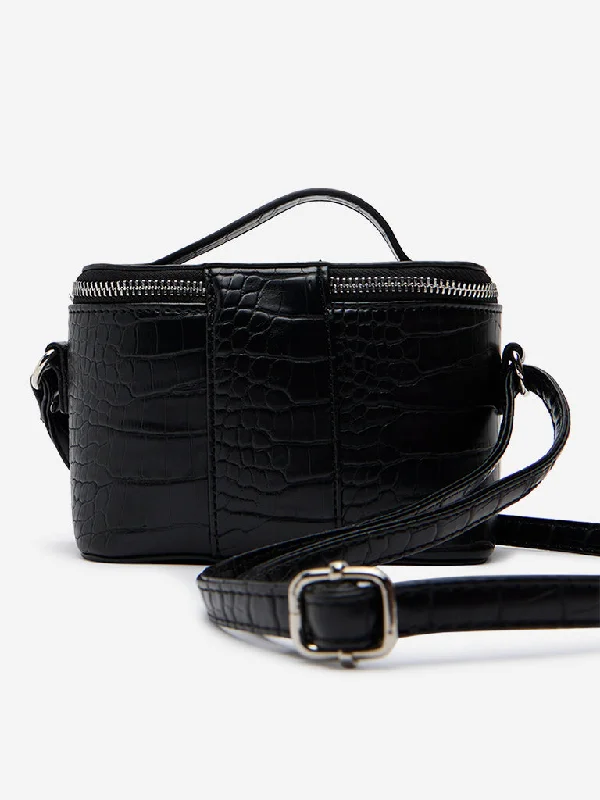 Women Accessories Black Textured Sling Bag