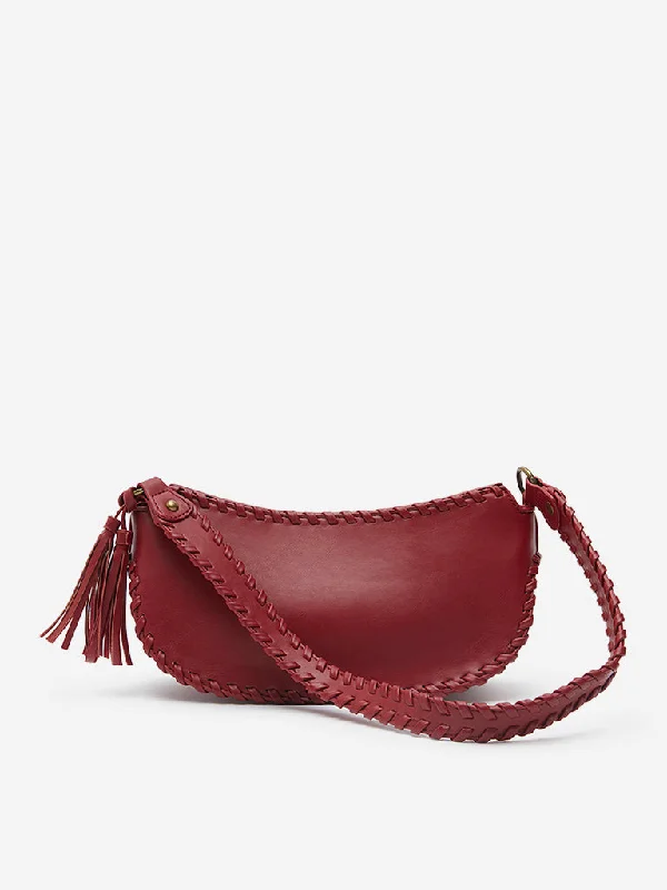 Women Accessories Burgundy Seam-Detailed Shoulder Bag