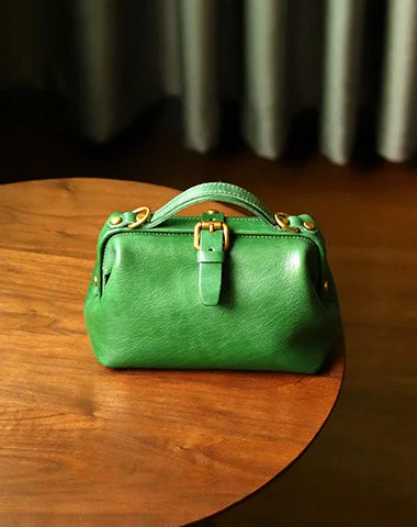 Womens Green Leather Doctor Handbag Purses Classic Handmade Green Doctor Crossbody Purse for Women